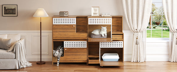 English Elm 2-piece Modern Cat Litter Box Enclosure Side Table Set with Hidden Storage N752S004342D