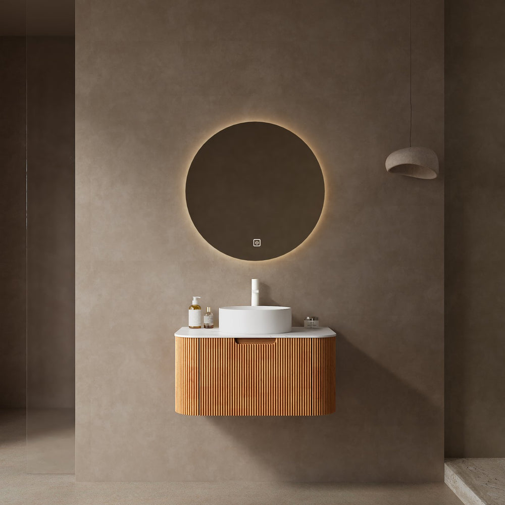 English Elm Dina 30" Wall-Mounted Bathroom Vanity With Soft-Close Drawer, Round Sink & Natural Wood Finish W2615S00046