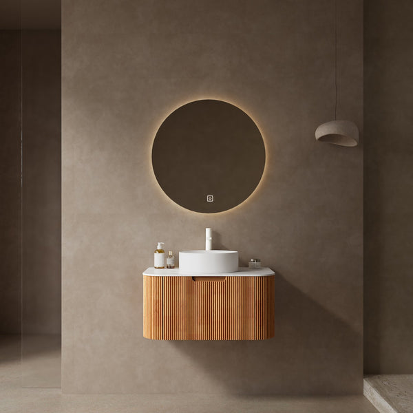 English Elm Dina 30" Wall-Mounted Bathroom Vanity With Soft-Close Drawer, Round Sink & Natural Wood Finish W2615S00046