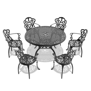 English Elm (Cushions Cushions 7-Piece Cast Aluminum Patio Set With Colorful Cushions, Ergonomic Chairs & Round Table W1710S00396