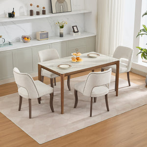 English Elm Wooden Modern Fabric Dining Chairs Set of 2 with Dual-Rebound Cushion & Curved Solid Wood Legs for Stylish Comfort Beige W1143P372912