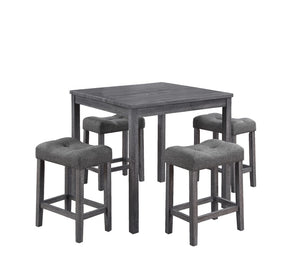 English Elm Lucenzo Counter Height Pub Set Distressed Wood Table with Tufted Linen Stools Gray B2749P413176
