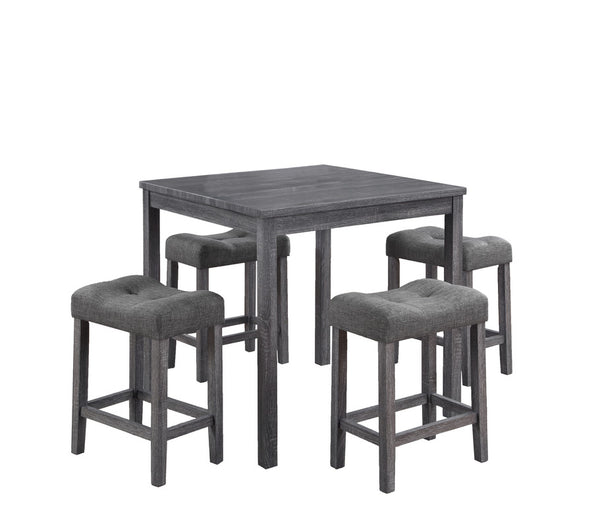 English Elm Lucenzo Counter Height Pub Set Distressed Wood Table with Tufted Linen Stools Gray B2749P413176