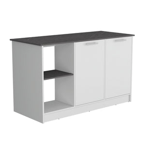 English Elm Kitchen Island With Ample Counter Space, Open Shelves & Double-Door Storage, Stylish White/Onyx B097S00157