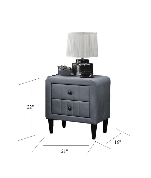 English Elm Grey Velvet Nightstand with 2 Spacious Drawers, Sleek Tempered Legs, 21"x16"x22"H Stylish Bedside Storage and Easy Assembly B011P190167