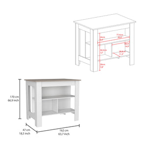 English Elm Cala Kitchen island with wide prep top, stool-friendly legroom and three open shelves for storage and organization Multicolor 44.5 L x 31.5 W x 4.7 H B20092013