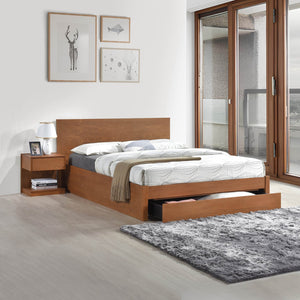 English Elm Full Platform Bed Wire-brushed Wood Finish Paneled Headboard Footboard Storage Drawer B011S02502
