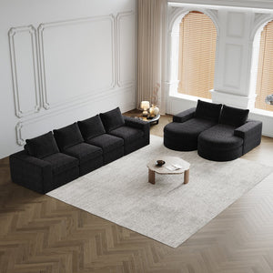 English Elm Chenille Curved Sectional Sofa with Chaise and Neck Pillows, Slow-Rebound Comfort, Sturdy Iron Support Black W834S00483