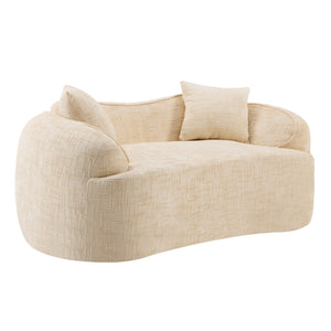English Elm Beige Curved Two-Person Sofa with Chenille Fabric, Foam+Spring Support, 2 Pillows, Space-Saving Design W3612P350752