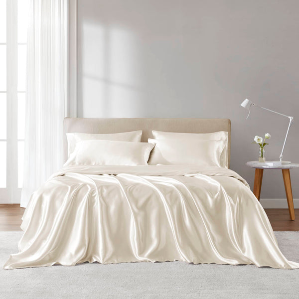 English Elm 4 Luxury Satin Twin Sheet Set - 100% Polyester, Soft Smooth 90g Finish, Deep Pocket Fit & Breathable Comfort Ivory 11.81 L x 9.84 W x 3.15 H B035P319696