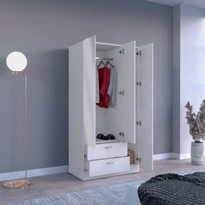 English Elm Riverside Mirrored Armoire with Three Doors, Two Drawers, Four Shelves and Hanging Rod for Wardrobe Organization White 71 L x 16.9 W x 3.9 H B070S00216