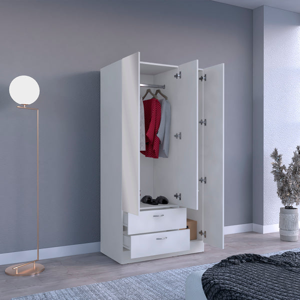 English Elm Riverside Mirrored Armoire with Three Doors, Two Drawers, Four Shelves and Hanging Rod for Wardrobe Organization White 71 L x 16.9 W x 3.9 H B070S00216