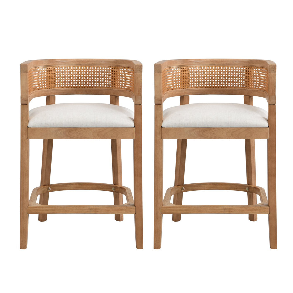 English Elm Christopher Knight Home® - Wood Upholstered Arm Counter Stools Set Of 2 - Beige & Natural Oak, Stylish & Comfortable Design N771P265580Q