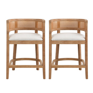 English Elm Christopher Knight Home® - Wood Upholstered Arm Counter Stools Set Of 2 - Beige & Natural Oak, Stylish & Comfortable Design N771P265580Q