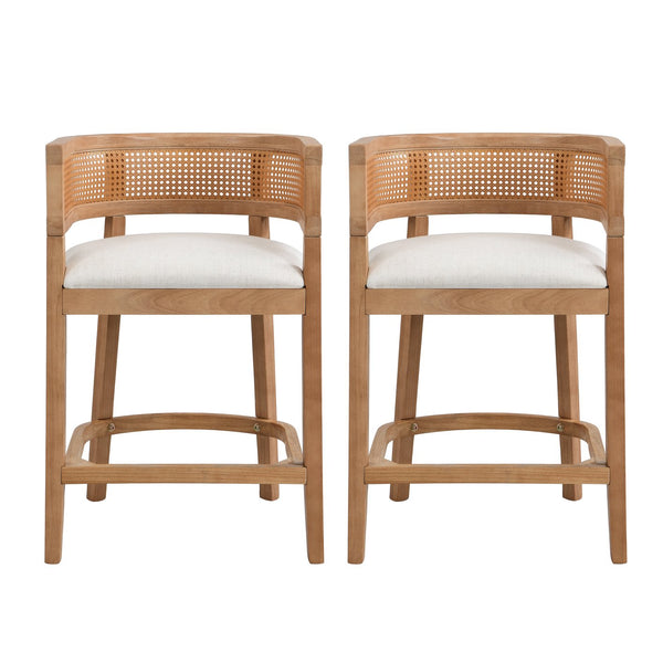 English Elm Christopher Knight Home® - Wood Upholstered Arm Counter Stools Set Of 2 - Beige & Natural Oak, Stylish & Comfortable Design N771P265580Q