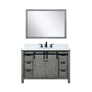 English Elm Ash Grey Bath Vanity Set With White Quartz Countertop, Matte Black Faucet & 44" Mirror For Modern Style B2731S01280