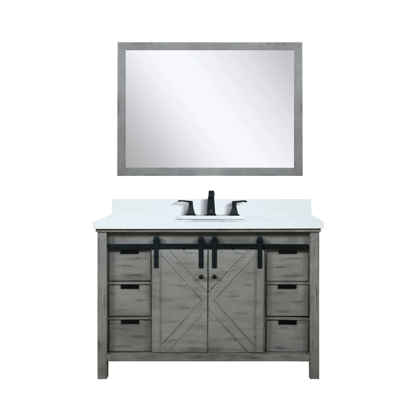 English Elm Ash Grey Bath Vanity Set With White Quartz Countertop, Matte Black Faucet & 44" Mirror For Modern Style B2731S01280