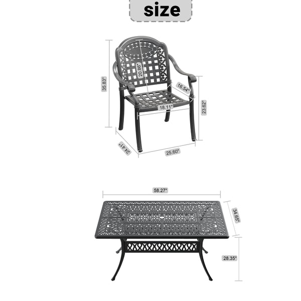 English Elm 5-piece Cast Aluminum Outdoor Dining Set with Ornate Relief Patterned Stackable Chairs W1710S00639