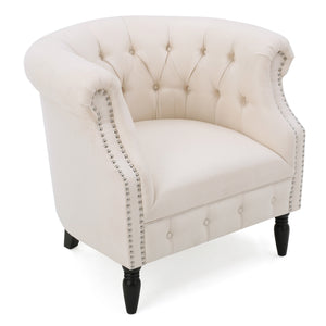 English Elm Christopher Knight Home® - Akira Tufted Club Chair Beige Fabric with Studded Arms, High Back Comfort, Elegant Throne Appeal 59259.00FBEI
