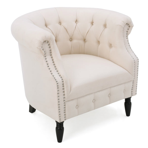 English Elm Christopher Knight Home® - Akira Tufted Club Chair Beige Fabric with Studded Arms, High Back Comfort, Elegant Throne Appeal 59259.00FBEI