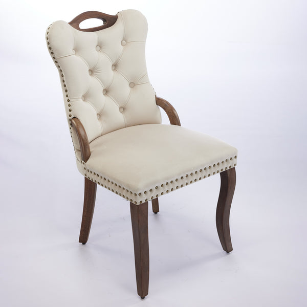 English Elm Velvet Hand-Tufted Dining Chair with Solid Wood Handles and Curved Legs, Vintage Copper Accents Beige W1143P338140