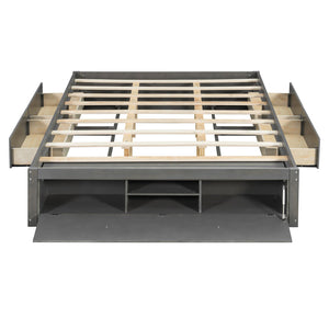 English Elm Queen Platform Storage Bed with Hydraulic Lift Footboard and Four Drawers Antique Finish Gray LP000139AAE
