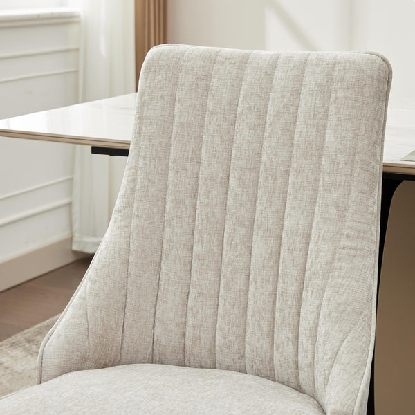 English Elm Rayon High Back Dining Chair Set with Plush Flocking Upholstery, Golden Stainless Legs, Comfort-Focused Design Beige W1143P293313