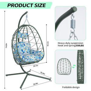 English Elm Hanging Egg Chair with Woven Pe Wicker Stand for Patio Balcony and Indoor Comfort T5880P497578