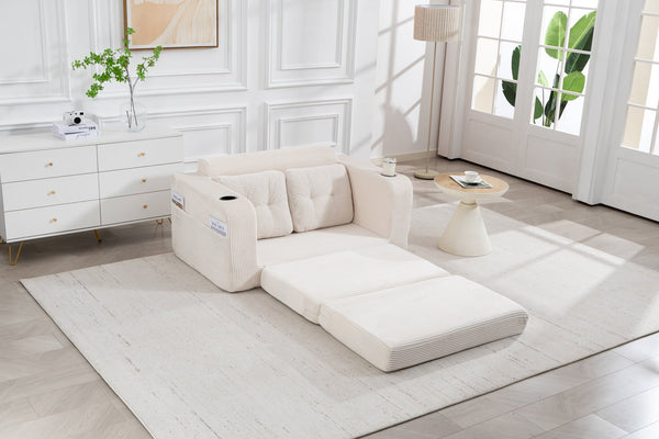 English Elm Convertible Floor Sofa Bed with Memory Foam and Ribbed Corduroy for Small Spaces Beige W395P438025