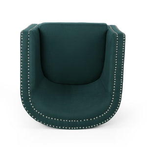 English Elm Christopher Knight Home® - SWIVEL Club Chair in Linen with Double Nailhead Trim, Cozy Tub Design, Iron Legs, No Assembly Required Green 68404.00GRN