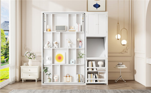 English Elm Twin Size Rotating Murphy Bed With Desk, Bookshelf & Storage – Smart Space-Saving Solution In White N820S00066K-GIGA