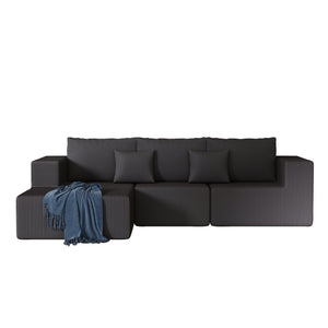 English Elm 108.3" Modular Cloud Sectional Corduroy Upholstered L Shape Sofa for Living Room Dark Grey W1097S00155
