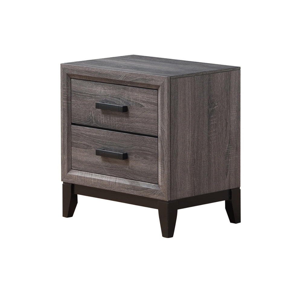 English Elm MIRAGE Grey Nightstand with 2 Soft-Glide Drawers, Solid Wood+MDF, Foil Grey Finish & Black Hardware B201P226161