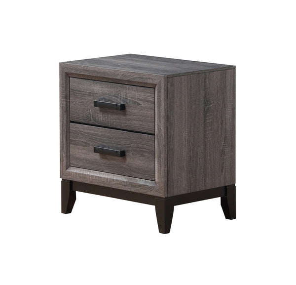 English Elm MIRAGE Grey Nightstand with 2 Soft-Glide Drawers, Solid Wood+MDF, Foil Grey Finish & Black Hardware B201P226161