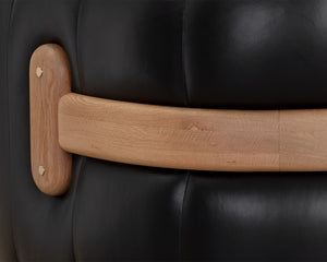 Sunpan Tadeo Swivel Lounge Chair - Luxurious Top Grain Leather with Antique Brass Accents and Unique Design Rustic Oak / Vintage Black Night Leather