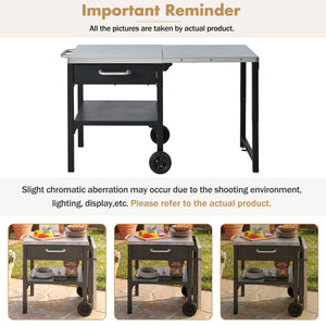 English Elm Outdoor Bbq Prep Cart Rolling Stainless Steel Grill Station with Foldable Work Surface Black N719P407403B