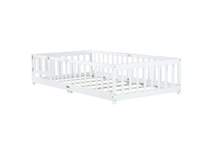 English Elm Twin Low Profile Rubberwood Floor Bed with Full Safety Fence for Toddler Rooms White W504P429270