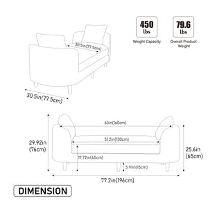 English Elm 77.17" Wide Chenille Daybed Bench with Bolster Pillows and Rubberwood Legs for Bedroom W3189S00040