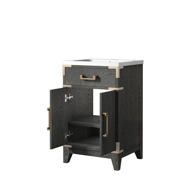 English Elm Black Oak Single Bath Vanity With Acrylic Top - Stylish 20" W Storage Solution For Small Spaces B2731P260888