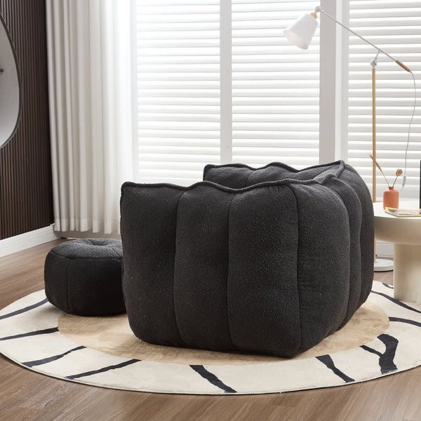 English Elm Soft Bean Bag Chair Set With Footstool For Gaming & Relaxation - Cozy, Durable & Space-Saving Design W1996P309482-GIGA