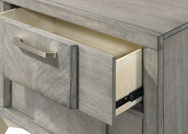 English Elm 2 Drawer Nightsand with Bookmatched Ash Veneers, USB Port, Solid Wood & MDF, Sleek Storage Design Gray 30.75 L x 19.5 W x 24.5 H B2699P236780