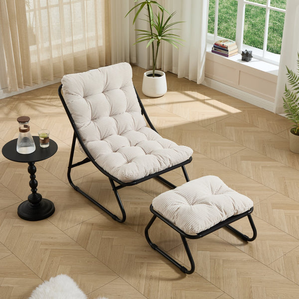 English Elm Patio Sling Lounge Chair with Ottoman Steel Frame Corduroy Cushion Indoor Outdoor W640P443484