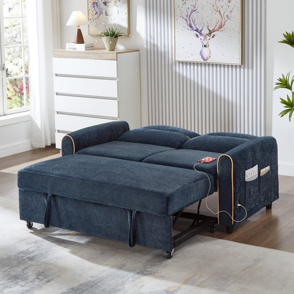 English Elm Swivel Barrel Accent Chair Chenille Tufted Round Club Seat for Living Room Lounge Blue N719S002330C