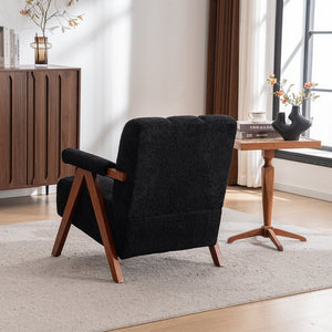 English Elm Mid-century Modern Chenille Accent Chair Cloud Silhouette Oak Frame Living Room Lounge Black W1170P425403