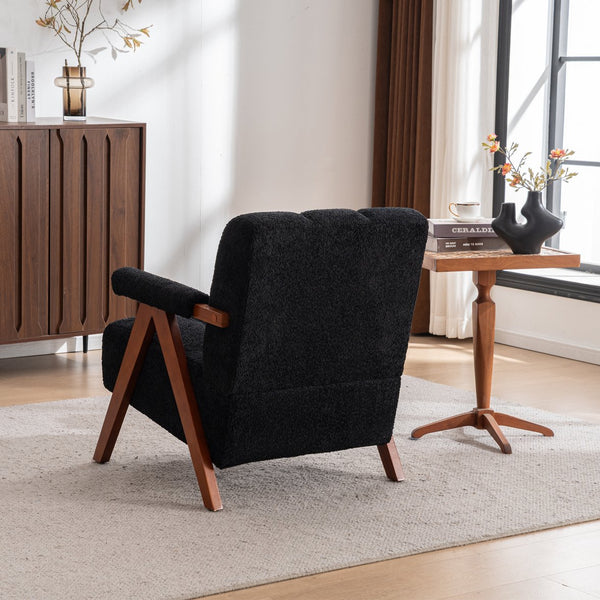 English Elm Mid-century Modern Chenille Accent Chair Cloud Silhouette Oak Frame Living Room Lounge Black W1170P425403