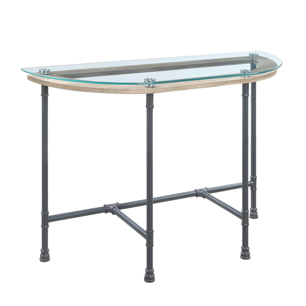 English Elm Brantley Industrial Pipe Frame Sofa Table with Tempered Glass Top for Living Rooms B2726P448754