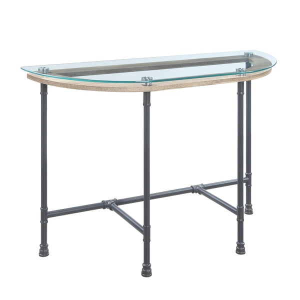 English Elm Brantley Industrial Pipe Frame Sofa Table with Tempered Glass Top for Living Rooms B2726P448754
