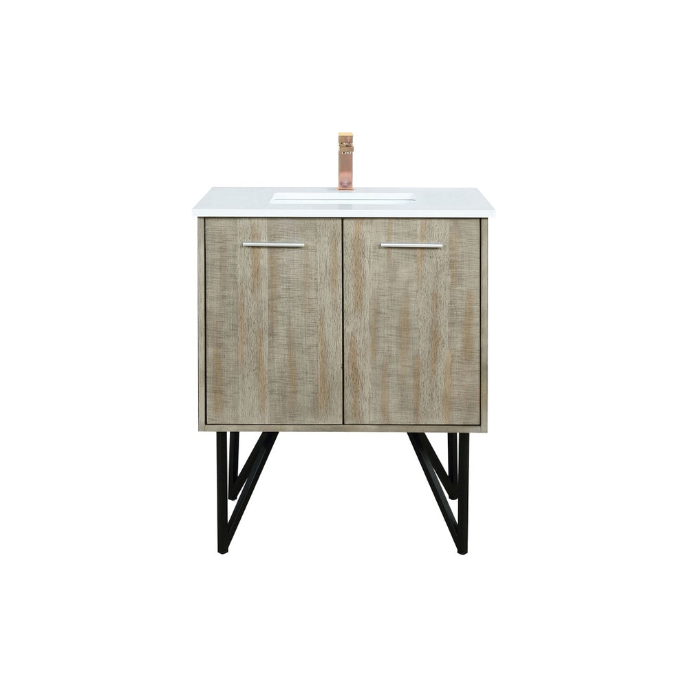 English Elm Rustic Acacia Bath Vanity 30" W X 20" D With White Quartz Top & Chic Rose Gold Faucet For Storage B2731P259602-GIGA