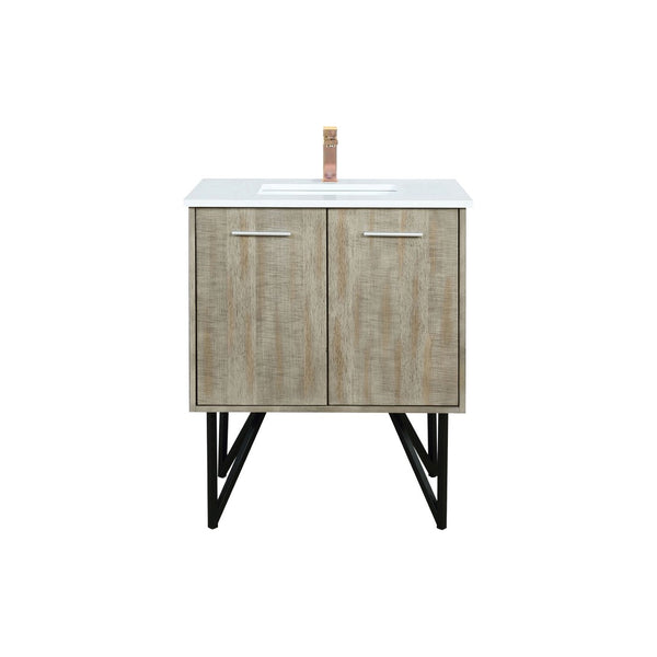 English Elm Rustic Acacia Bath Vanity 30" W X 20" D With White Quartz Top & Chic Rose Gold Faucet For Storage B2731P259602-GIGA