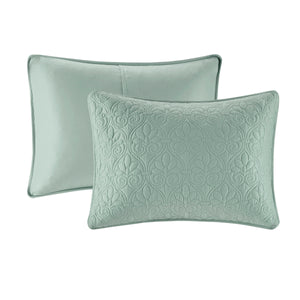 English Elm Reversible Madison Park Quebec Bedspread Set Full Seafoam – Quilted, Oversized, Antimicrobial Cotton Fill B03597550
